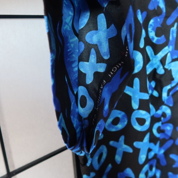 West African Blue and Black Patterned Long Kaftan Bubu Dress w/Pockets NWOT - Picture 5 of 16